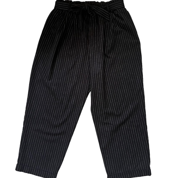 Grey, Pin striped, paperbag waist ankle pants - Picture 3 of 7